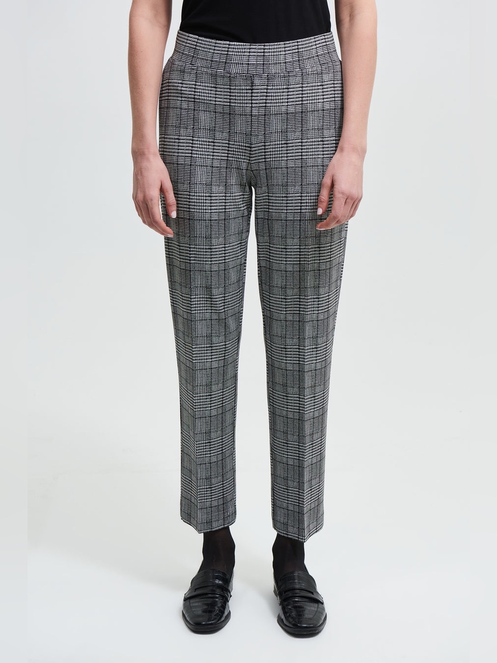 Joseph Ribkoff High Waist Straight Leg Pants Style 213626 Black White Plaid